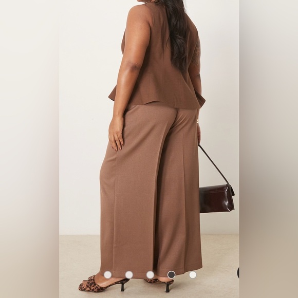 ASOS DESIGN Curve tailored ankle grazer pants with PU belt in mocha Size 16 New - Picture 16 of 16